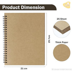 Lakeer Kraft Sketchbook - A4 Size, 250 GSM-25 Sheets, for Sketching, Drawing, Painting, etc - Landscape