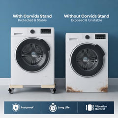 Corvids Adjustable Washing Machine Stand with 25mm Stainless Steel Tube | 2-Year Warranty | Refrigerator, Air Cooler & Dishwasher Trolley, 360° Rotating Lockable Wheels, 150 KG Capacity (Grey)