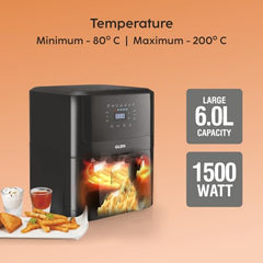 Glen Digital Air Fryer, 6 Litre, 1500W Airfryer with 7 Pre-Set Functions, Auto Sleep, Digital Controls, Timer & Temperature Control, Bake, Fry, Roast & Grill with Less Oil, Large Black (SA-3042DBL)