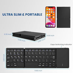 HETVIN Foldable Bluetooth Keyboard, Tri- Foldable Portable Wireless Keyboard with Touchpad, USB-C Rechargeable for iOS, Android, Windows System Laptop Tablet Smartphone Device
