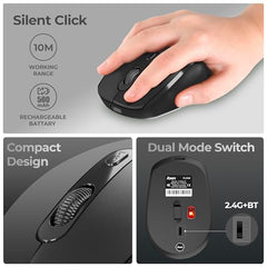 Foxin Flow Wireless Mouse with Rechargeable Battery, Bluetooth & 2.4 Ghz Dual Connectivity, 4 Buttons, Upto 1600 DPI, Type-C Charging | Ergonomic Office Mouse for Laptop, MacBook, PC | Green