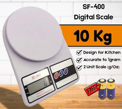 VISBY INDIA Kitchen Weight Machine 10Kg,1 Year Warranty, Digital Scale with LCD Display 2 Battery, Scale for Home Baking, Cooking & Balance Gym Diet. Weighing Machine with capacity 10Kg, Model- SF400
