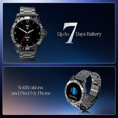 boAt Enigma Radiant Luxury Watch for Man w/1.43"(3.63 cm) AMOLED Display, AOD, Premium Metal Build, Round Dial, 200+Watch Faces, Upto 7 Days Battery Life, Fitness smartwatch for Men (Metal Black)