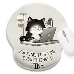 ZORBES® Mouse Pad with Wrist Support, Funny Cat Ergonomic Mouse Pad | I'm Fine Motivational Memo Design, Soft Gel Rest, Non-Slip Mouse Mat for Office Home