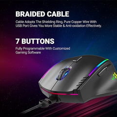 Ant Esports GM320 RGB Wired Gaming Mouse, 12800 DPI Optical Sensor, 8 Programmable Buttons with Rapid Fire, Ergonomic Design, RGB Lighting, Braided Cable, USB Gaming Mouse for PC, Laptop (Black)