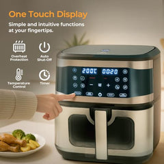 KENT Digital Air Fryer 5L | 1400W | Bake, Grill & Roast | Up to 80% Less Oil Usage | 8 Preset Menu | Rapid Heat Circulation | Digital Display & Touch Control Panel | Glass Window with in built Light