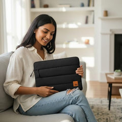DailyObjects Large Stria Portable Laptop Sleeve | Durable Polyester |Compatible with Laptop/MacBook Air/Pro Upto 16 Inch |Lightweight Water Resistant Fabric |Padded Compartment with Zip Closure- Grey