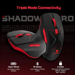 EvoFox Shadow X Pro Wireless Gaming Mouse Tri-Mode Rechargeable | BT, USB 2.4G & Wired, S203 Sensor, 1000Hz Polling Rate, 6400 DPI, RGB Lighting, 6 Programmable Buttons, Software Support