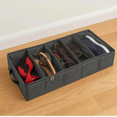 Sooqify Foldable Under Bed Shoe Organizer | Collapsible Storage Box with Clear Top & Dividers | Easy-Access Shoe Holder for Men’s & Women’s Footwear (Black)