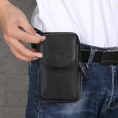 MOMISY Mobile Phone Holster, Leather Belt Clip Case Cover for Men (Thread Black, Vertical)