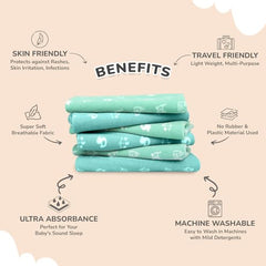 R for Rabbit Waterproof Quick Dry Sheet for Baby | Anti-Piling Fleece Breatheable Fabric Extra Absorbent Instant Dry Baby Bed/Cot Protector Mat (Size-S,Green-Grey,Pack of 2 Combo)