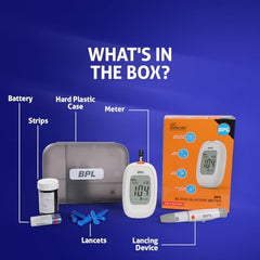 BPL Medical Technologies Glucose Meter Kit for Instant Accurate Blood Sugar Test at Home|Glucometer Machine, 10 Lancets, Lancing Devices & Vial of 110 (10+100) Diabetes Test Strips Combo