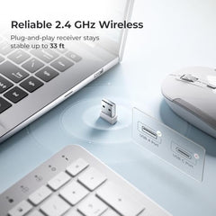 iClever GK08 Wireless Keyboard and Mouse - Rechargeable Ergonomic Keyboard with Number Pad, Silent Typing, 2.4G Stable Connection, Slim Design for Mac & Windows (Silver)