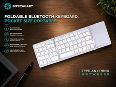 BITECHKART Foldable Bluetooth Keyboard, Pocket Size Portable Mini BT Wireless Keyboard with Touchpad for Android, Windows, PC, Tablet, with Rechargeable Li-ion Battery_20 x 10 x 3 cm - Silver