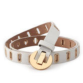 SYGA Women's Gold Oval Eyelet Belt Round Button Jeans Belt(White)