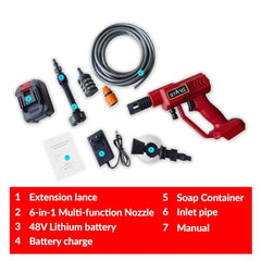 STARQ Turbowash Cordless Portable 48V Pressure Washer Gun, Double Battery, 18000mAh, High Pressure Water Gun for Car & Bike Wash, 6-in-1 Adjustable Nozzle, 5M Hose with Charger