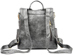 MOMISY Backpack Purse Women Vintage Multipurpose Rucksack Design handbag and Shoulder Bag PU Leather Travel Daypack Bag Waterproof Ladies Girls College School Bag-Grey