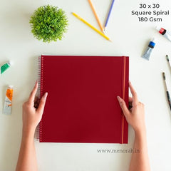 MENORAH - Artist Square Sketch Book - 180 GSM - Square Drawing Book - (100 Pages/50 Sheets) - Hard Metal Spiral Bound - (15.0 cm x 15.0 cm) - Pink