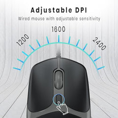 Portronics Toad 103 Wired Optical Mouse with 2400 DPI, Plug & Play, Ambidextrous, Hi-Optical Tracking, 1.5M Cable Length, 30 Lakhs Click Life, Ergonomic Mouse for Comfortable All-Day Grip (Black)