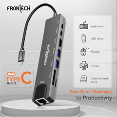 Frontech 8-in-1 Multi-Port Expansion Hub, Dual Input (USB-C & USB), High-Speed Data Transfer, Metal Matt Finish, Backed with 1 Year Warranty (NC-0058)