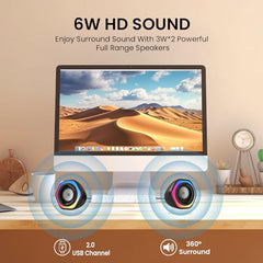 Portronics in Tune 4 6W Portable USB Powered Wired Speaker with Volume Control, 3.5mm AUX in, HD Sound, 2.0 Channel, RGB Lights, Gaming Speaker, Multimedia Speaker for PC, Desktop and Laptop(Black)