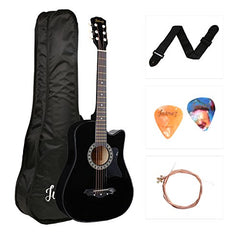 Juârez Acoustic Guitar Kit, JRZ38C/BK 38 Inch Cutaway, 038C with Bag, Strings, Pick and Strap, Black