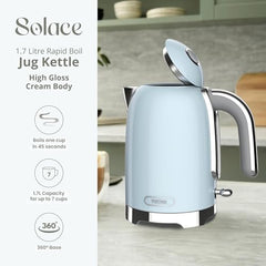 Tower Electric Kettle 1.7L Metal Body Auto Shut-Off 360° Base Blue | 1.7L capacity, 1350W rapid boil, full metal body, auto shut-off and boil-dry protection, 360-degree swivel power base