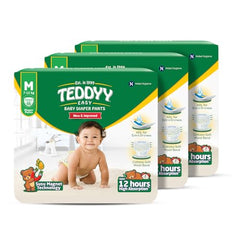 TEDDYY Easy Baby M Size Diaper Tape Style |126 Count (Medium) | 6-11 kgs (Pack of 2) | Quick Absorbency | Extra Super Soft | Anti - Bacterial | Wetness Indicator with Adjustable Grip Tapes