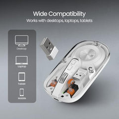 Portronics Toad 8 Transparent Wireless Bluetooth Mouse with Dual Wireless (BT + 2.4 GHz), Rechargeable Battery, Noise-Free Clicking, Show/Hide Desktop, Multi-Device Pair, Adjust Sensitivity (Grey)