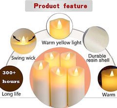 Flameless LED Pillar Candle Set of 2 | Acrylic Fiber Glass | Dancing Faux Wick | Remote Control with Battery Operated 3 AA | Home Décor & Gifting | 3" D x 6" H | Red
