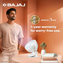Bajaj Pygmy Mini Fan 110MM | USB Charging | Multi-Clip Function | Rechargeable | 4-Hr Back-up | Silent Operation | Longer Battery Life | Energy Efficient | Portable【White】