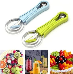 MOMISY Melon Baller Scoop Set, Professional 4 in 1 Stainless Steel Fruit Carving Tools Set,Fruit Scooper Seed Remover Watermelon Knife for Dig Pulp Separator (4 in 1 Scoop) (Sky Blue)