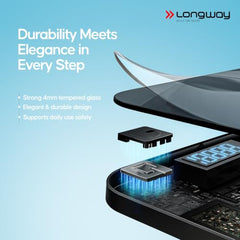 Longway Weight Machine for Home | Digital Bathroom Scale for Human Body Weight Measurement | Extra Thick Tempered Glass with LCD Display | 3 Years Warranty (Blue | Max Weight 180Kgs | Sapphire)