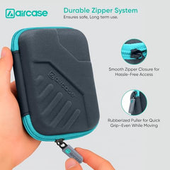 AirCase Hard Disk Cover Case for 2.5 Inch HDD SSD - Lycra EVA Hardshell, Water Resistant | Mesh Pocket for USB Cable, Earphone, Power Bank, Charger | Multi-Gadget Travel Pouch (Grey)