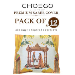 Choego New Season Wedding Print Saree Cover Pack of 12 | Zip closure, Doli Print Reusable storage bags, Ideal for bridal designer sarees, Wardrobe organizer, One side transparent