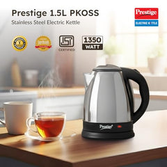 Prestige 1.5L PKOSS Stainless Steel Electric Kettle | 1350 Watts| Elegant Design | Cool-touch Handle and Lid | Automatic Cut-Off and Single-Touch Lid Locking | Black | 1Y Warranty | ISI Certified