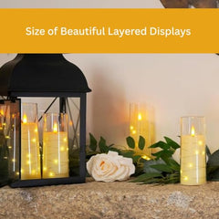 Flameless LED Pillar Candle Set of 2 | Acrylic Fiber Glass | Dancing Faux Wick | Remote Control with Battery Operated 3 AA | Home Décor & Gifting | 3" D x 6" H | Red