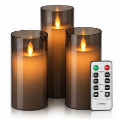 Flameless LED Pillar Candle Set of 2 | Acrylic Fiber Glass | Dancing Faux Wick | Remote Control with Battery Operated 3 AA | Home Décor & Gifting | 3" D x 6" H | Red