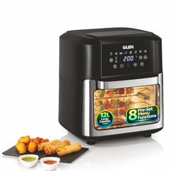 Glen Digital Air Fryer, 6 Litre, 1500W Airfryer with 7 Pre-Set Functions, Auto Sleep, Digital Controls, Timer & Temperature Control, Bake, Fry, Roast & Grill with Less Oil, Large Black (SA-3042DBL)