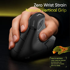 Amkette XS Natural Plus Programmable Vertical Wireless Mouse/Bluetooth Mouse, OLED Display Side Scroll, 6400DPI, 2.4G+3×BT+Wired, 7 Button, Rechargeable, Supports Web Software, 1000Hz, Black