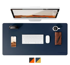 V-CUBE Designs Premium Vegan Leather Dual Color Desk Mat 75X40cm 1.8mm Thick| Laptop Mat/Extended Large Mouse Pad, Reversible Deskspread |High Tear/Peel Strength|Anti-Slip,Splash-Proof| Blue&Yellow