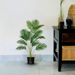 GARDEN GYANI Artificial Areca Palm Plant with Black Pot – 145 cm Tall Faux Tropical Decorative Plant with 35 Leaves for Home, Office & Living Room Décor