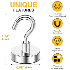 DIYMAG Magnetic Hooks 15pcs 30lbs Cruise Essentials 2026 Magnet Hook | Neodymium Heavy Duty Strong Magnets Hanging Ship Cabins Refrigerator Fridge Classroom Beach Vacation Kitchen Grills Home Tool