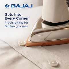 Bajaj DHX-9 1000W Heavy Weight Dry Iron | Advance Soleplate And Anti-Bacterial German Coating Technology | Multiple Temperature Levels | 2 Yr Warranty 【Ivory】