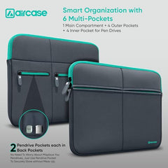 AirCase 6 Pocket Neoprene Laptop Sleeve for 13-15.6 Inch Laptops | Waterproof Laptop Cover Bag | Case with Charger & Accessory Pockets | All Brands & Chromebooks | Grey