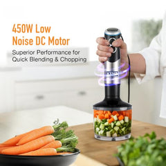 KENT Hand Blender Plus Chopper 450 W | Variable Speed Control | Turbo Switch for Fast Blending & Chopping | Hot & Cold Blending | Low Noise DC Motor | Multiple Attachments Chopper, Whisker & Jar