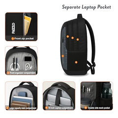 Lunar's Luxur 40L Laptop Backpack with 1 Year Warranty | Foam Padded Water Resistant School bag | Laptop Bag 15.6 Inch | Travel College bag for boys | Office bag for man (black_grey_orange)