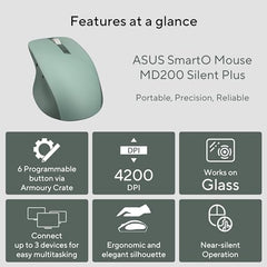ASUS MD200 Mouse, Easy to Carry Wireless Mouse, 4200 DPI, Multi Device Connect/Bluetooth, USB Silent Mouse (Green Tea Latte)