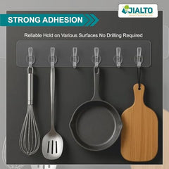 JIALTO 1 Pcs Wall Hanger Hooks | Strong Self Adhesive Magic Sticker Hook for Clothes, Towels & Accessories | 6 Hook Strip for Home, Bathroom & Kitchen - Transparent