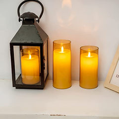 Flameless LED Pillar Candle Set of 2 | Acrylic Fiber Glass | Dancing Faux Wick | Remote Control with Battery Operated 3 AA | Home Décor & Gifting | 3" D x 6" H | Red